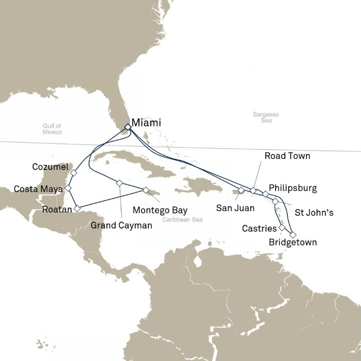 Carte de l’itinéraire Queen Elizabeth, Miami, FL, États-Unis → Miami, FL, États-Unis