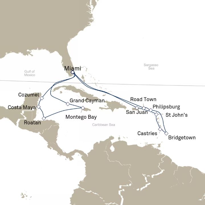 Carte de l’itinéraire Queen Elizabeth, Miami, FL, États-Unis → Miami, FL, États-Unis