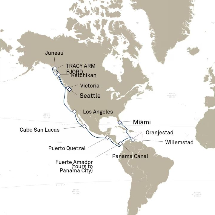 Carte de l’itinéraire Queen Elizabeth, Seattle, WA, États-Unis → Miami, FL, États-Unis