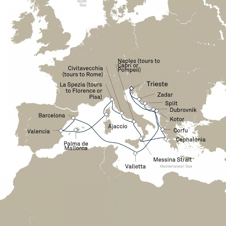 Carte de l’itinéraire Queen Elizabeth, Trieste, Italie → Trieste, Italie