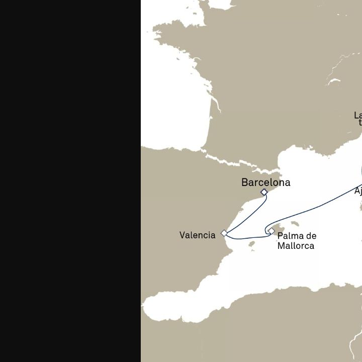 Carte de l’itinéraire Queen Elizabeth, Barcelone, Espagne → Civitavecchia (excursions vers Rome), Italie