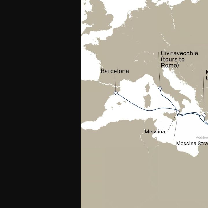 Carte de l’itinéraire Queen Elizabeth, Barcelone, Espagne → Civitavecchia (excursions vers Rome), Italie