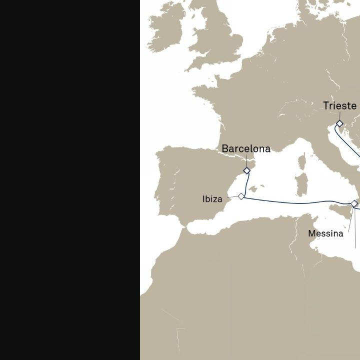 Carte de l’itinéraire Queen Elizabeth, Trieste, Italie → Barcelone, Espagne