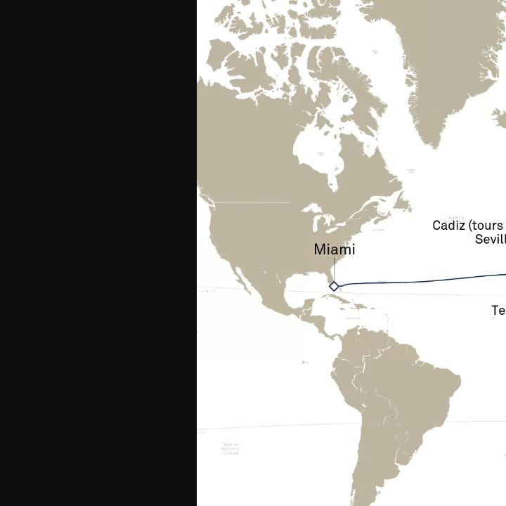 Carte de l’itinéraire Queen Elizabeth, Barcelone, Espagne → Miami, FL, États-Unis