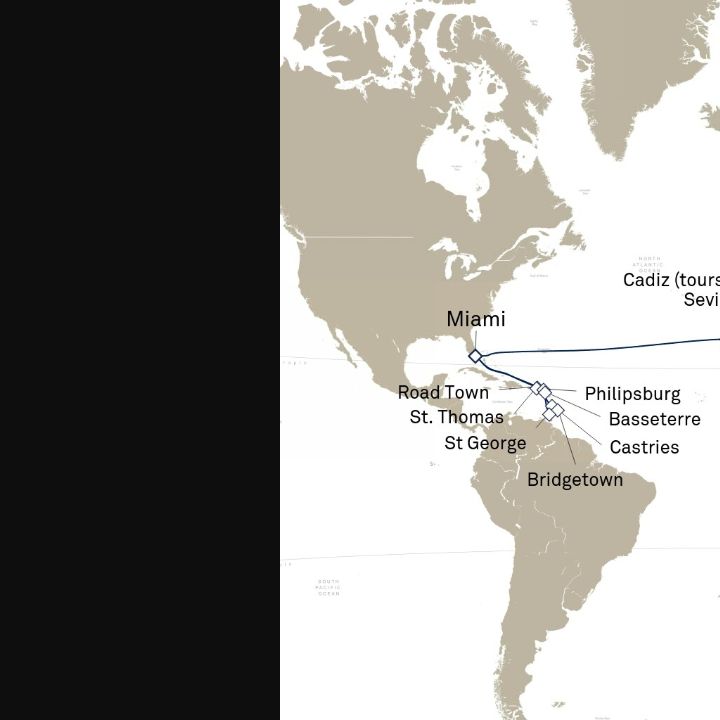 Carte de l’itinéraire Queen Elizabeth, Barcelone, Espagne → Miami, FL, États-Unis