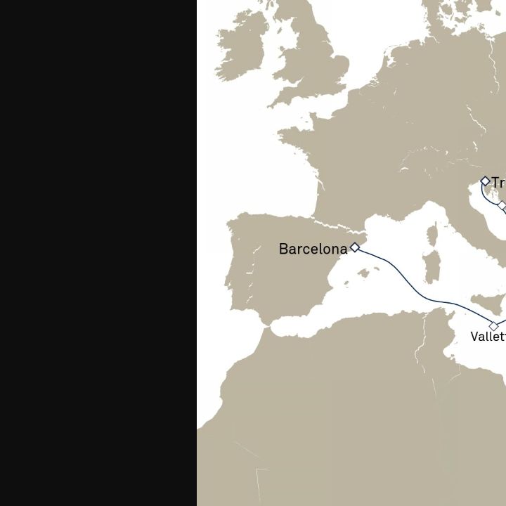 Carte de l’itinéraire Queen Elizabeth, Barcelone, Espagne → Trieste, Italie