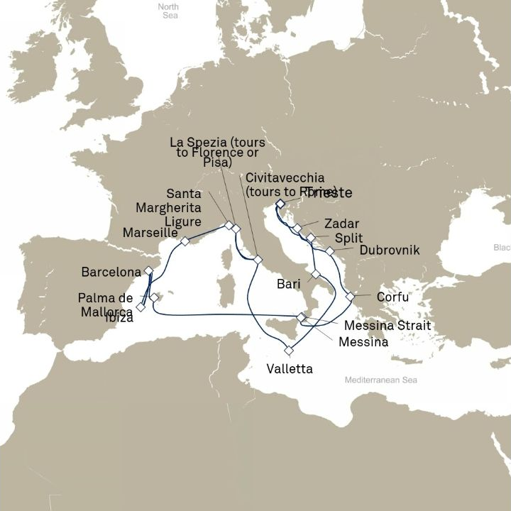 Carte de l’itinéraire Queen Elizabeth, Trieste, Italie → Trieste, Italie