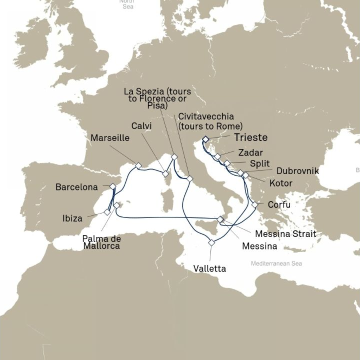 Carte de l’itinéraire Queen Elizabeth, Trieste, Italie → Trieste, Italie