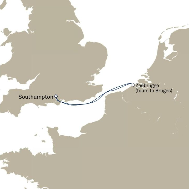 Carte de l’itinéraire Queen Elizabeth, Southampton, Angleterre, Royaume-Uni → Southampton, Angleterre, Royaume-Uni