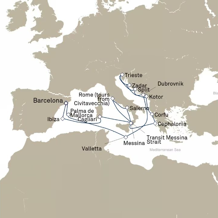 Carte de l’itinéraire Queen Victoria, Barcelone, Espagne → Barcelone, Espagne