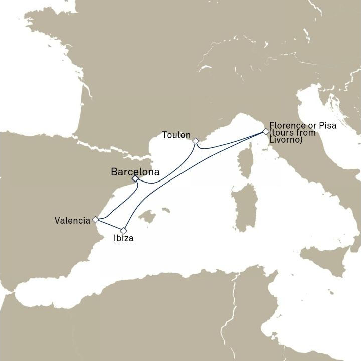 Carte de l’itinéraire Queen Victoria, Barcelone, Espagne → Barcelone, Espagne
