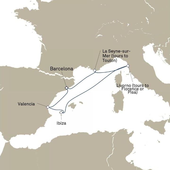 Carte de l’itinéraire Queen Victoria, Barcelone, Espagne → Barcelone, Espagne