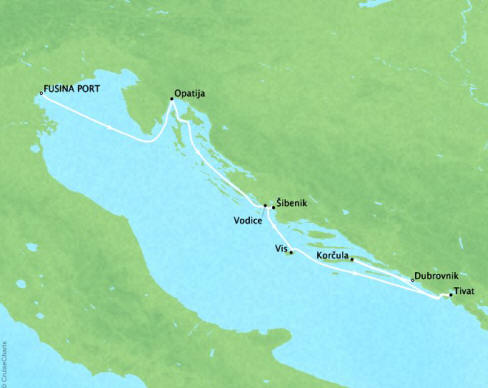Carte de l’itinéraire Four Seasons One, Fusina Port, Italie → Dubrovnik