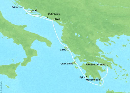 Carte de l’itinéraire Four Seasons One, Le Pirée → Dubrovnik