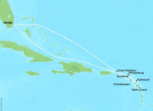 Carte de l’itinéraire Four Seasons One, Aller-retour au départ de Miami, FL