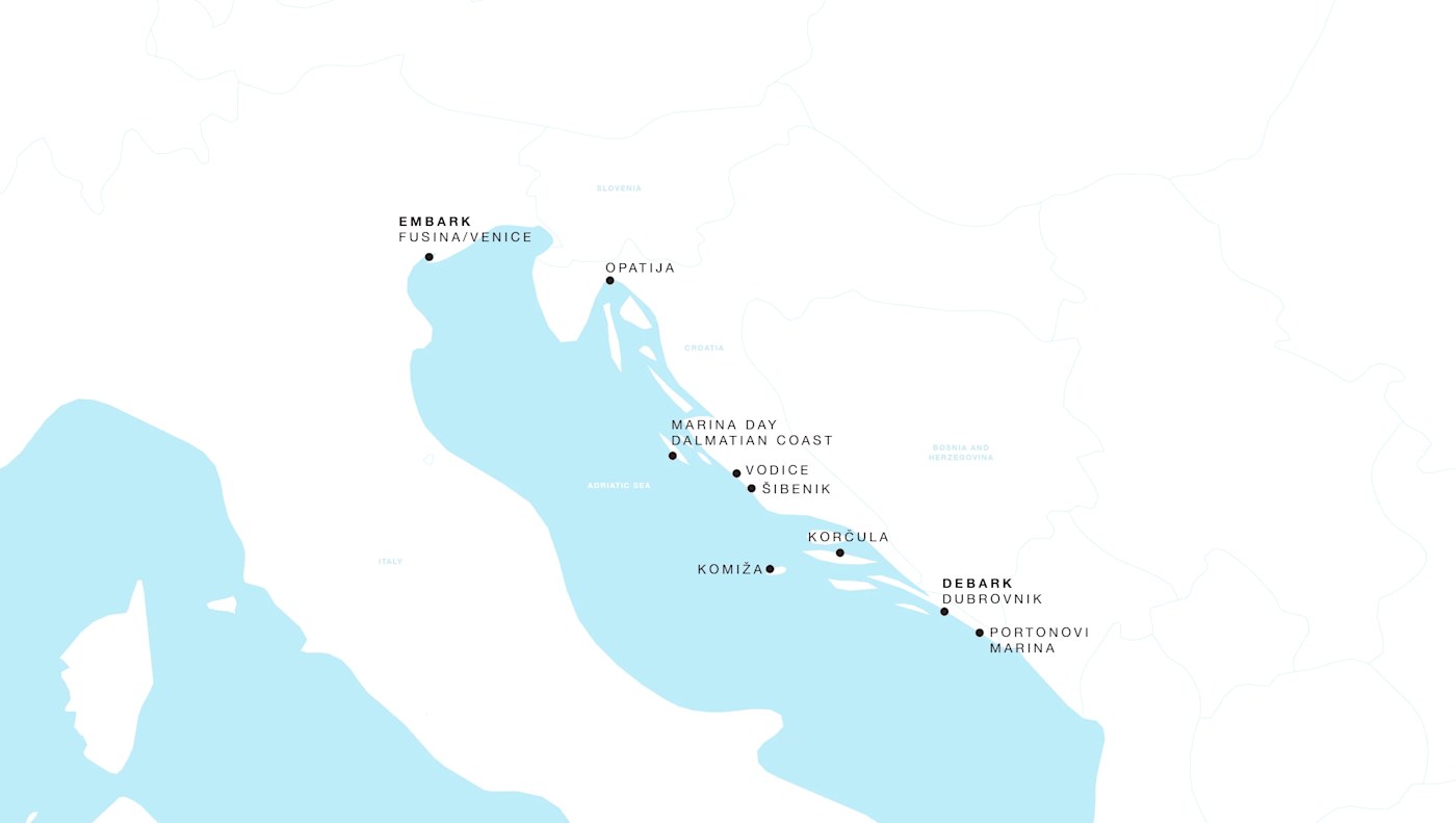 Carte de l’itinéraire Four Seasons One, Fusina (Venise) → Dubrovnik