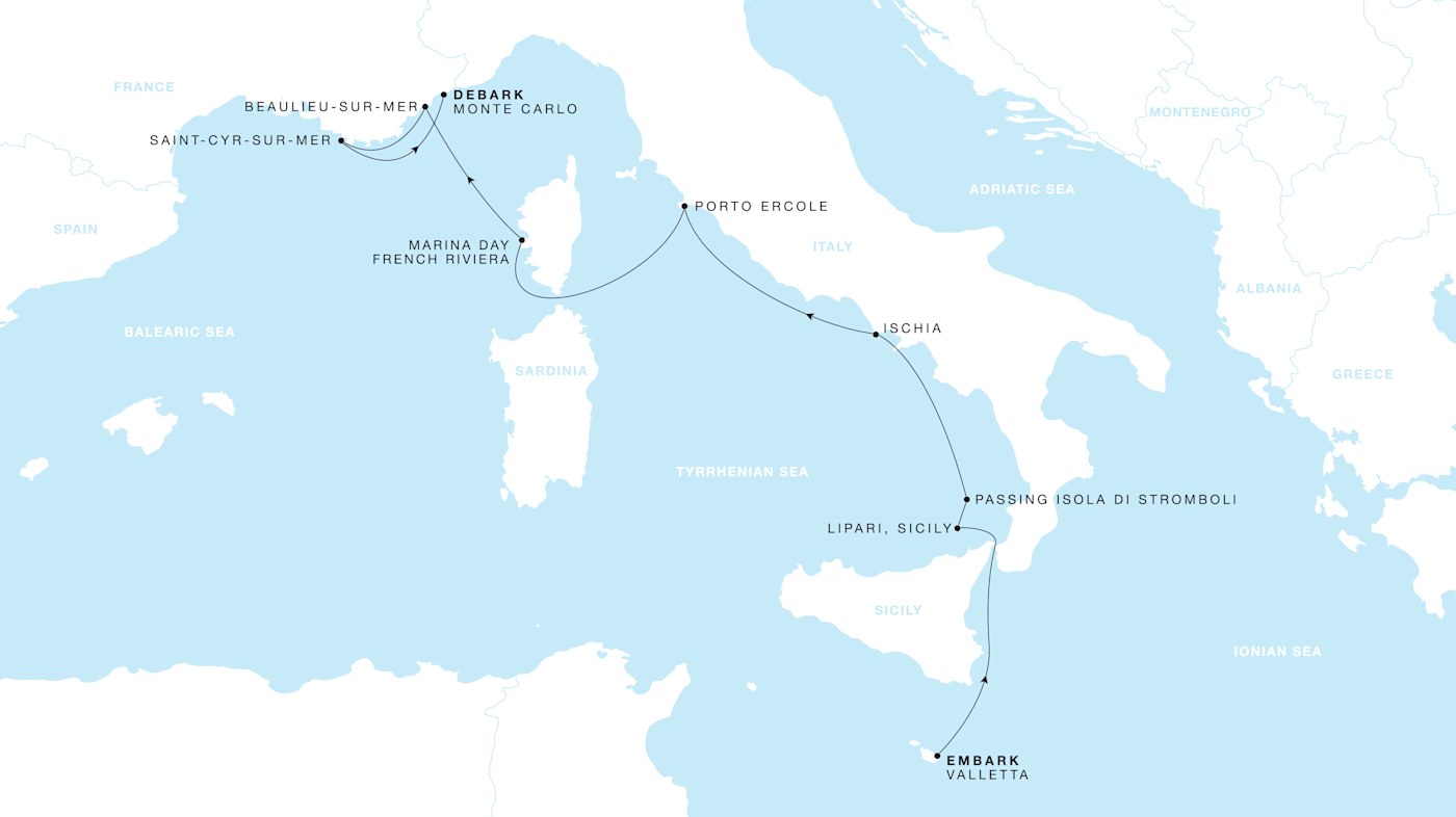Carte de l’itinéraire Four Seasons One, Valletta → Monte Carlo