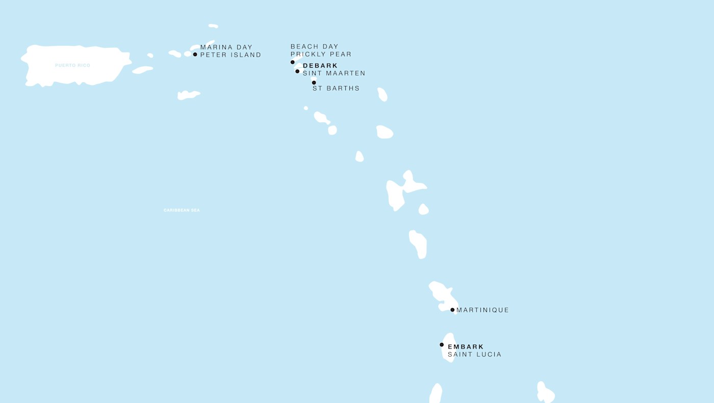 Carte de l’itinéraire Four Seasons One, Castries → Philipsburg