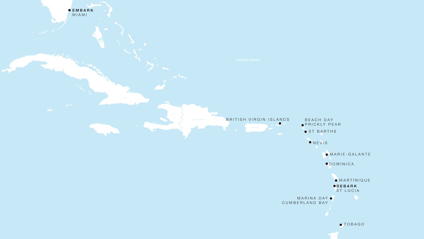 Carte de l’itinéraire Four Seasons One, Miami, Florida → Castries