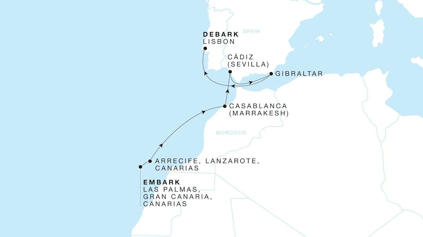Carte de l’itinéraire Four Seasons One, Las Palmas, Gran Canaria, Canarias → Lisbonne