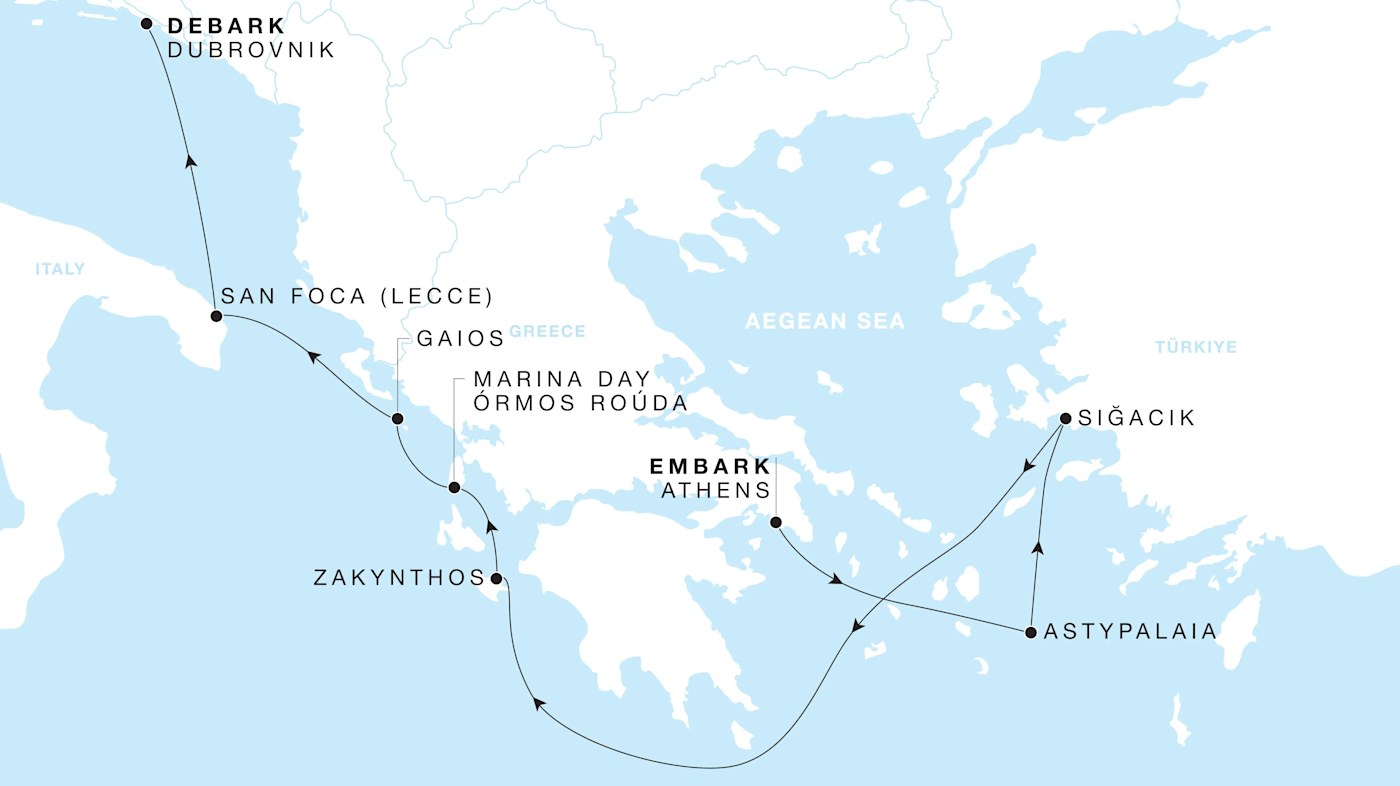 Carte de l’itinéraire Four Seasons One, Athènes → Dubrovnik