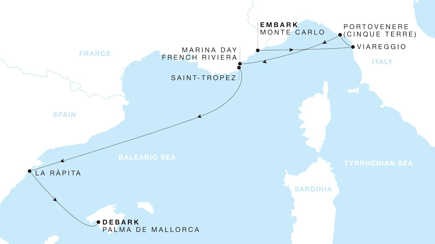 Carte de l’itinéraire Four Seasons One, Monte Carlo → Palma de Mallorca