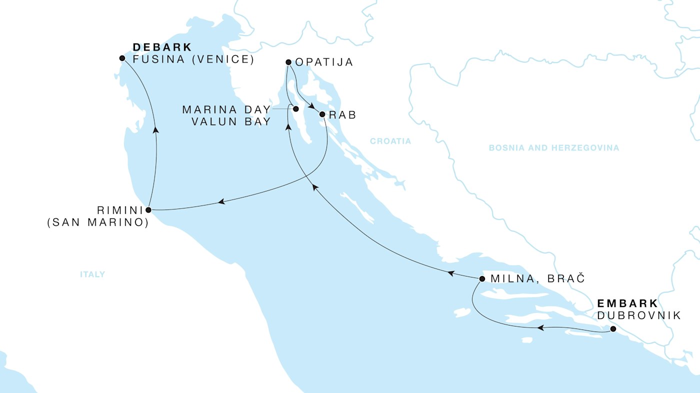 Carte de l’itinéraire Four Seasons One, Dubrovnik → Fusina (Venise)