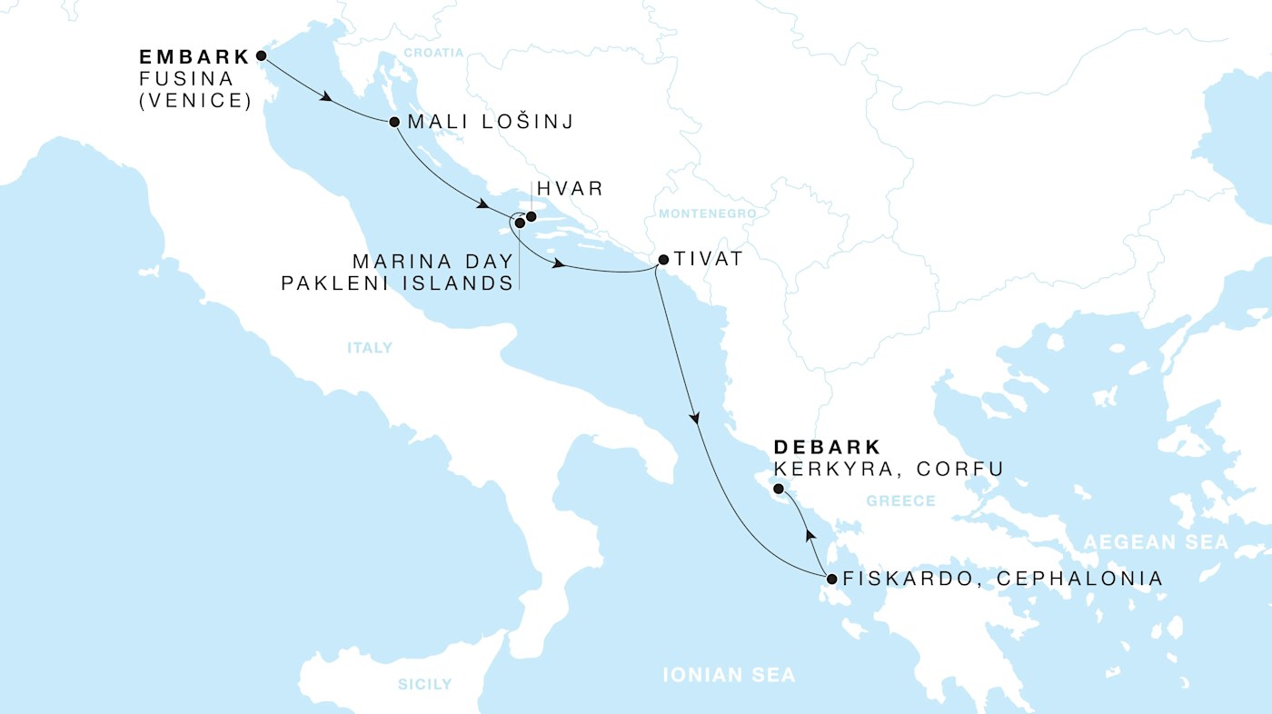 Carte de l’itinéraire Four Seasons One, Fusina (Venise) → Kerkyra, Corfu