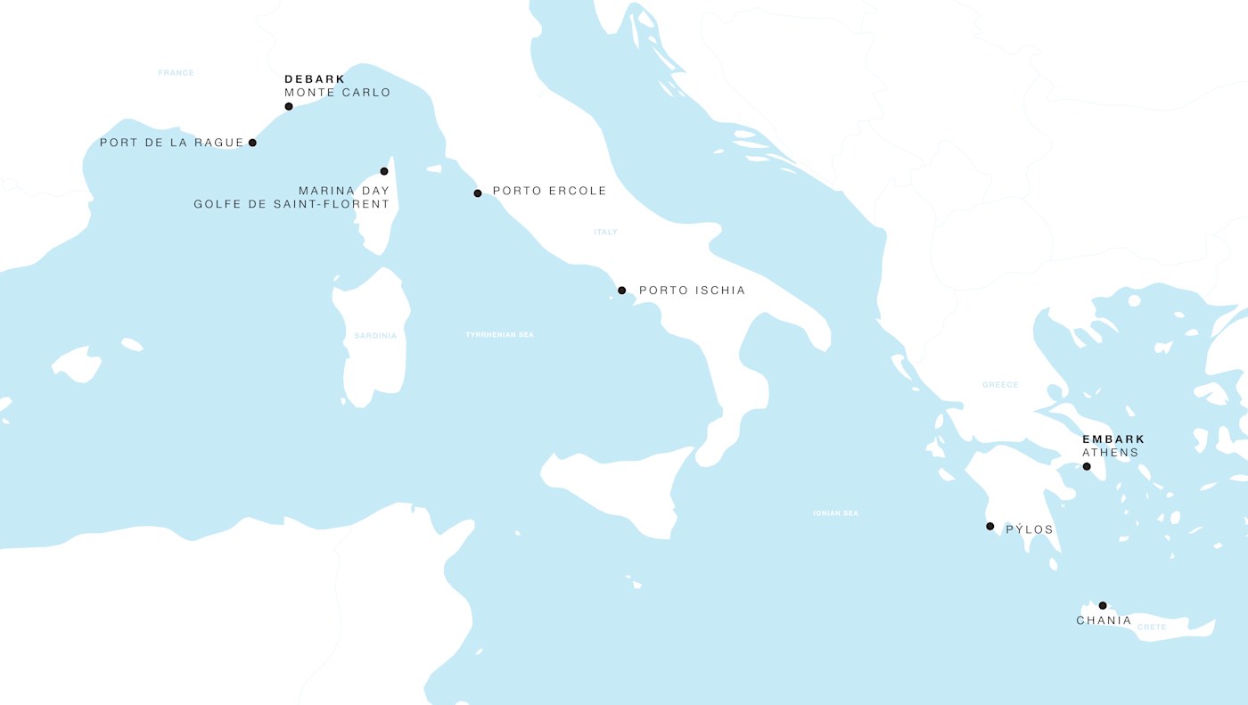 Carte de l’itinéraire Four Seasons One, Athènes → Monte Carlo