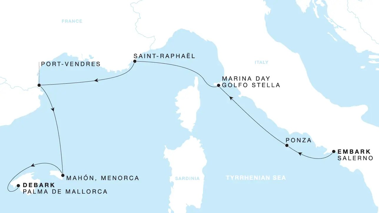 Carte de l’itinéraire Four Seasons One, Salerno → Palma de Mallorca