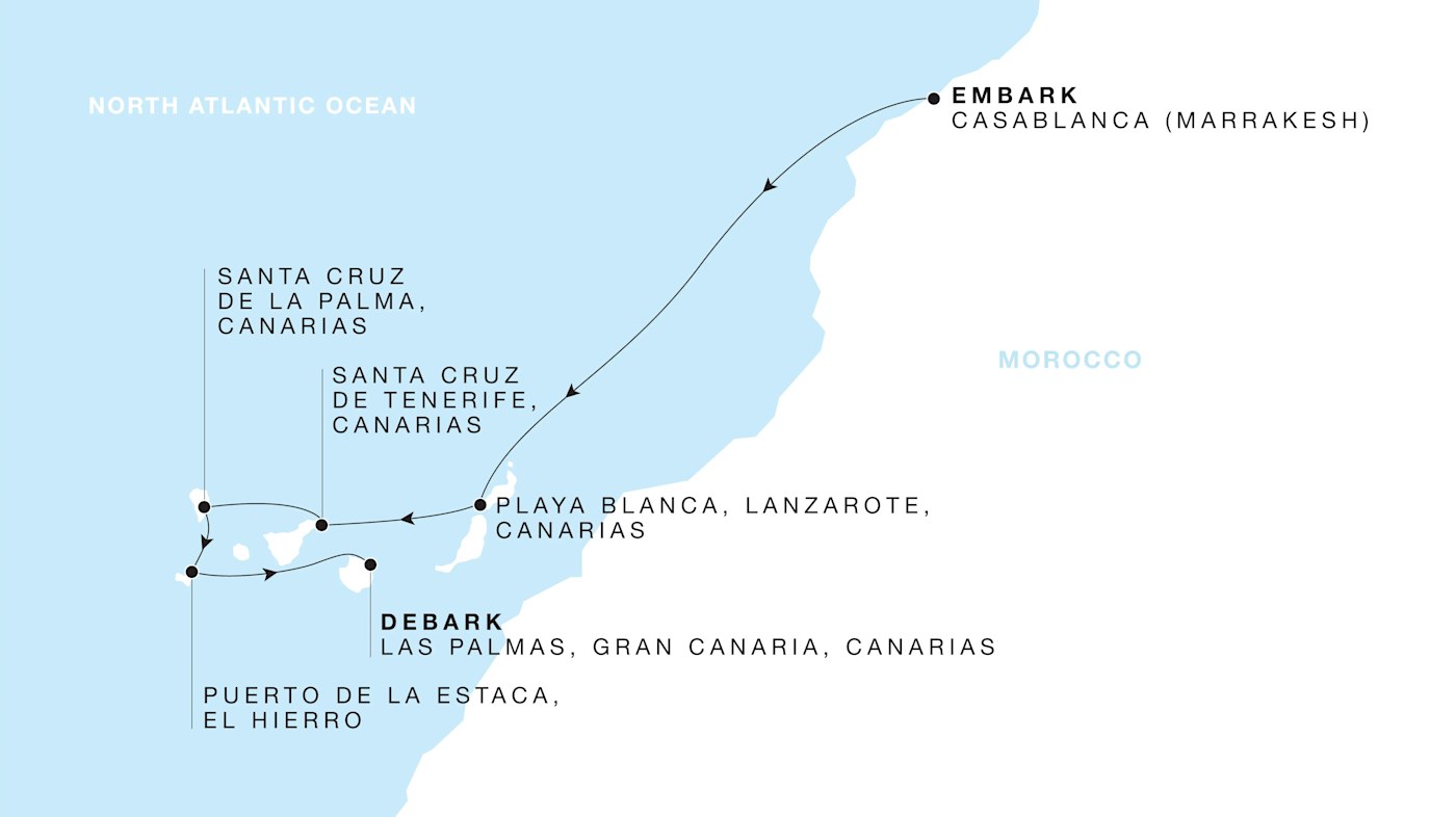 Carte de l’itinéraire Four Seasons One, Casablanca (Marrakesh) → Las Palmas, Gran Canaria, Canarias