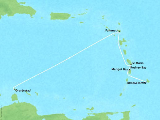 Carte de l’itinéraire Four Seasons One, Bridgetown → Oranjestad