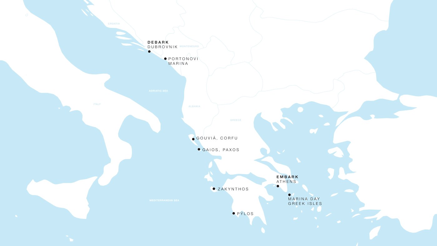 Carte de l’itinéraire Four Seasons Two, Athènes → Dubrovnik