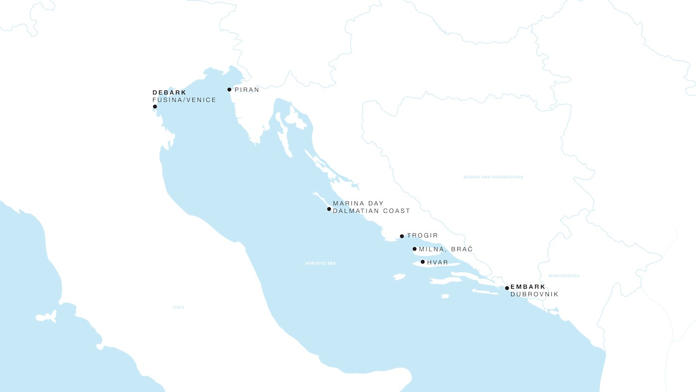 Carte de l’itinéraire Four Seasons Two, Dubrovnik → Fusina (Venise)
