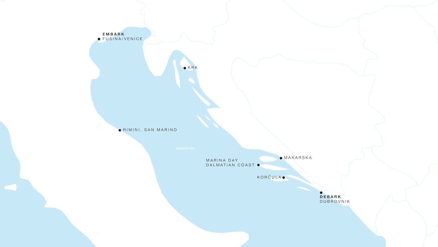 Carte de l’itinéraire Four Seasons Two, Fusina (Venise) → Dubrovnik