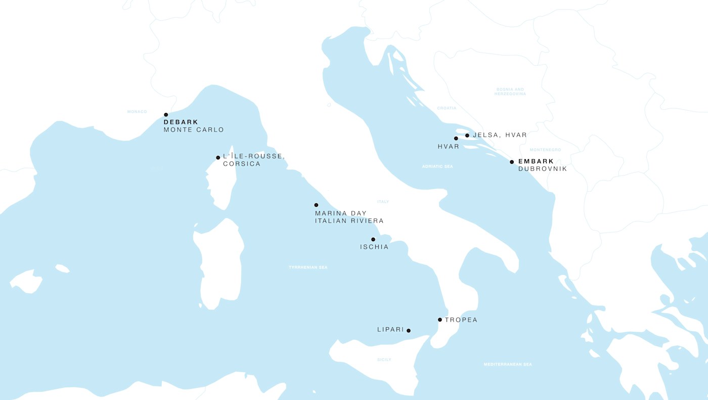 Carte de l’itinéraire Four Seasons Two, Dubrovnik → Monte Carlo