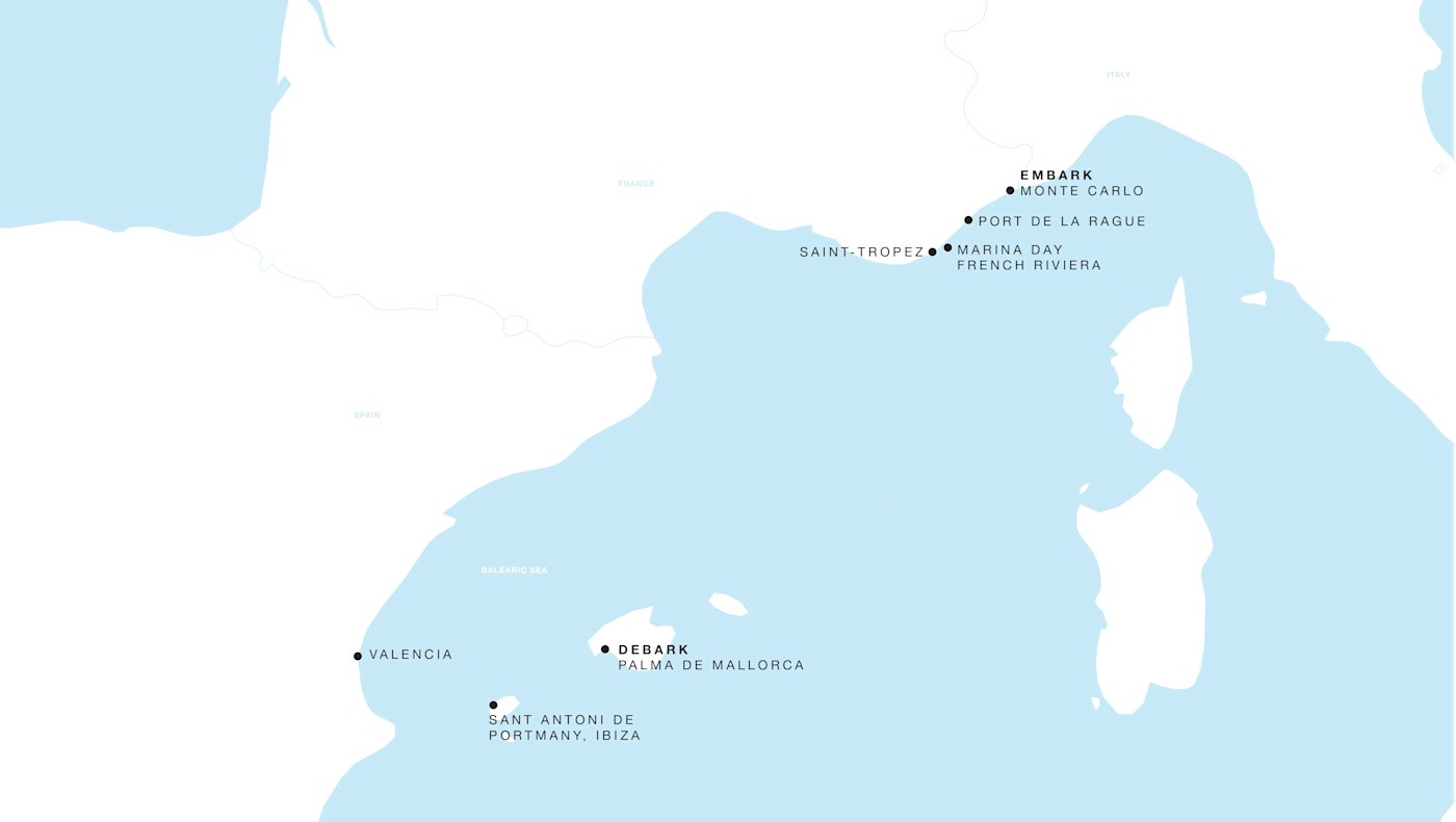 Carte de l’itinéraire Four Seasons Two, Monte Carlo → Palma de Mallorca