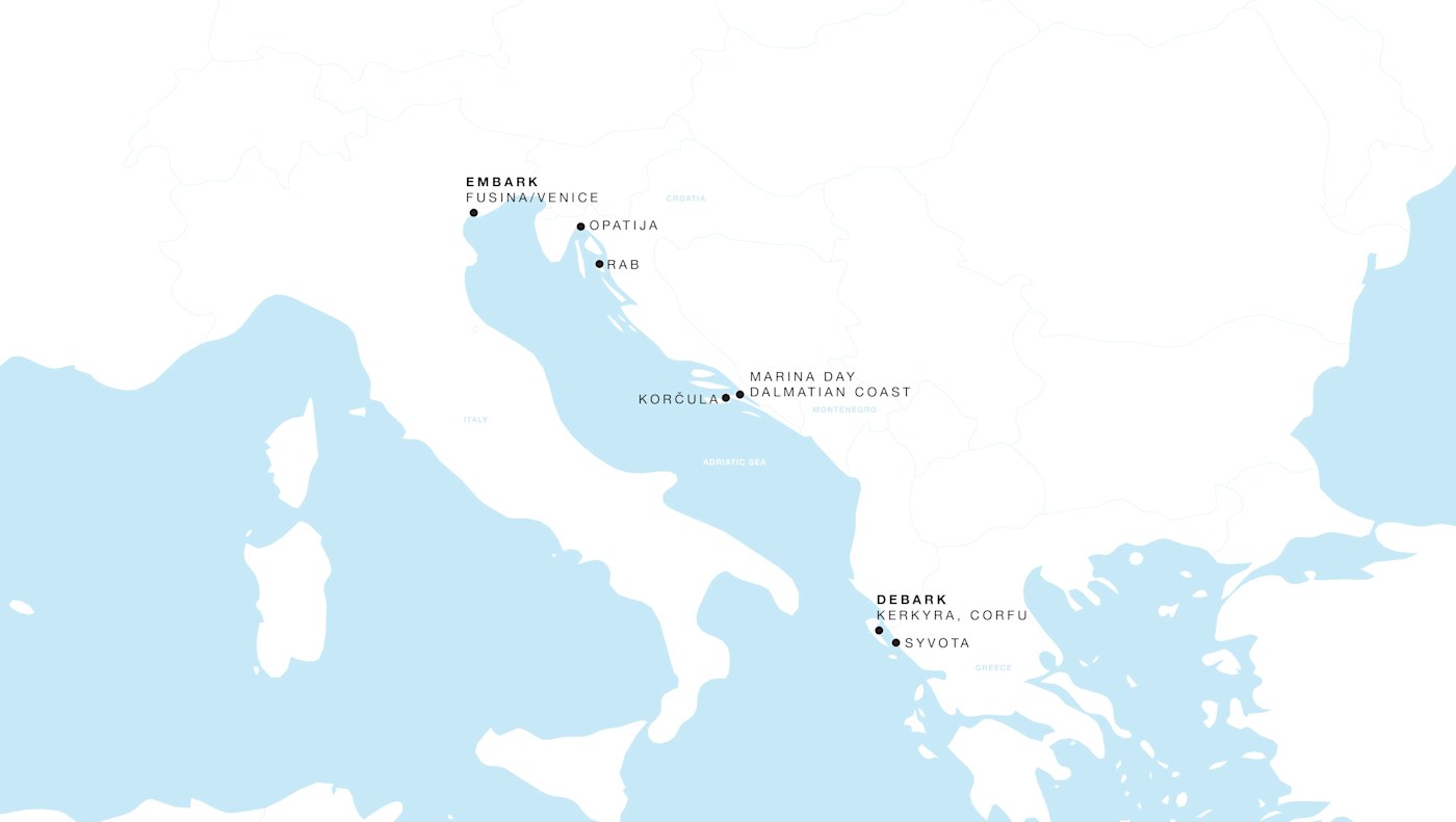 Carte de l’itinéraire Four Seasons Two, Fusina (Venise) → Kerkyra, Corfu