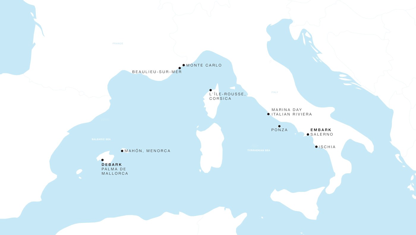 Carte de l’itinéraire Four Seasons Two, Salerno → Palma de Mallorca