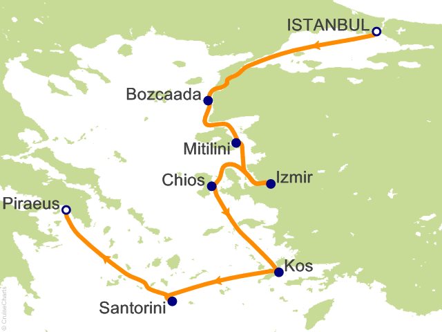 Carte de l’itinéraire Allura, Istanbul → Athènes (Le Pirée)
