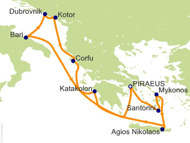 Carte de l’itinéraire Allura, Aller-retour au départ de Athènes (Le Pirée)