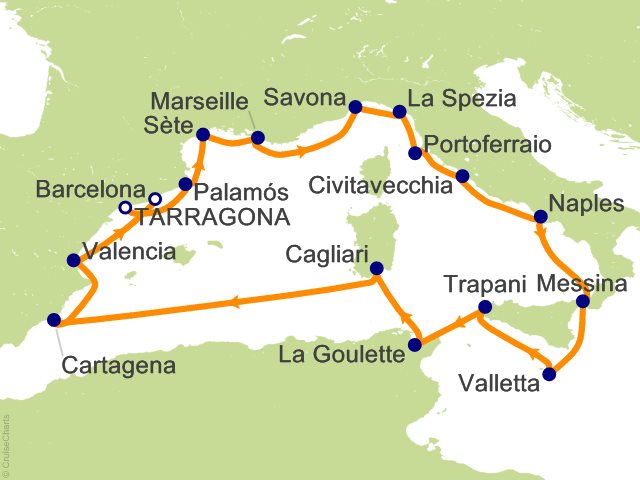 Carte de l’itinéraire Allura, Tarragona → Barcelone