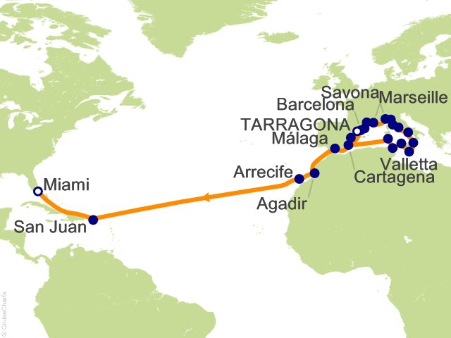Carte de l’itinéraire Allura, Tarragona → Miami