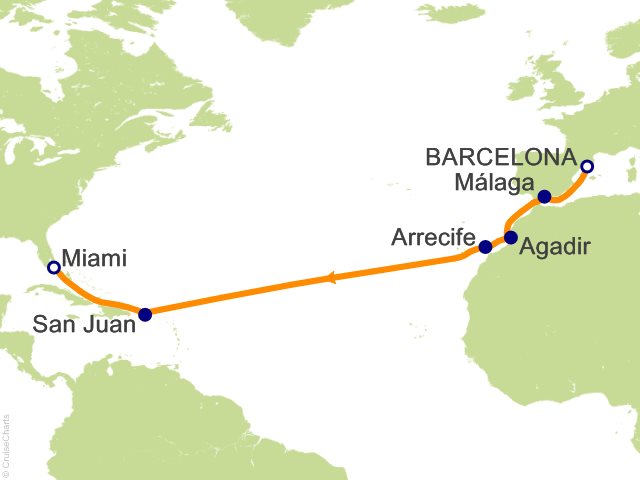 Carte de l’itinéraire Allura, Barcelone → Miami