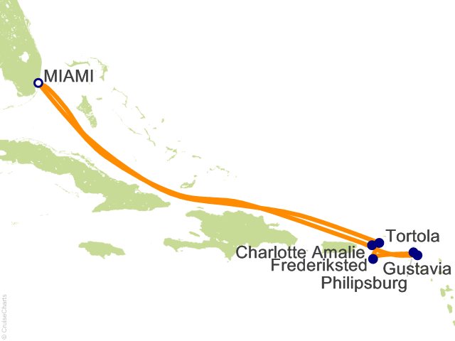 Carte de l’itinéraire Allura, Aller-retour au départ de Miami