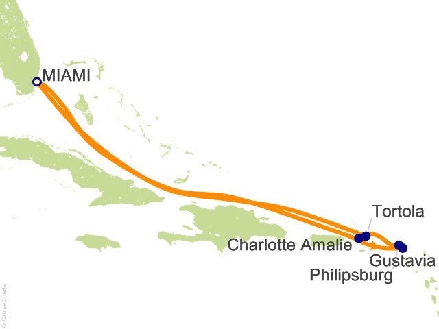 Carte de l’itinéraire Allura, Aller-retour au départ de Miami