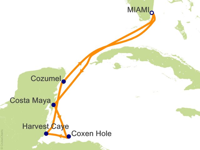 Carte de l’itinéraire Allura, Aller-retour au départ de Miami