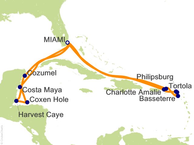 Carte de l’itinéraire Allura, Aller-retour au départ de Miami