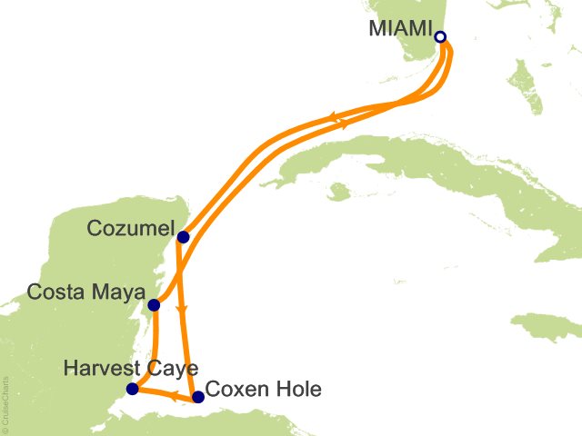 Carte de l’itinéraire Allura, Aller-retour au départ de Miami