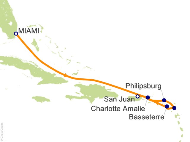 Carte de l’itinéraire Allura, Miami → San Juan